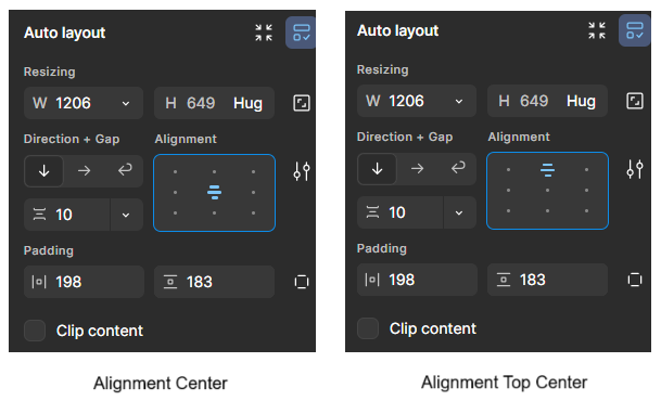 prefered alignments for single child frames